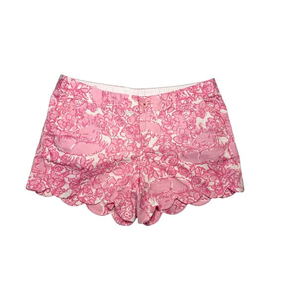 Lilly‎ Pulitzer Buttercup Shorts She's a Fox Pink 12 Scalloped Cottage Chic - Picture 1 of 11